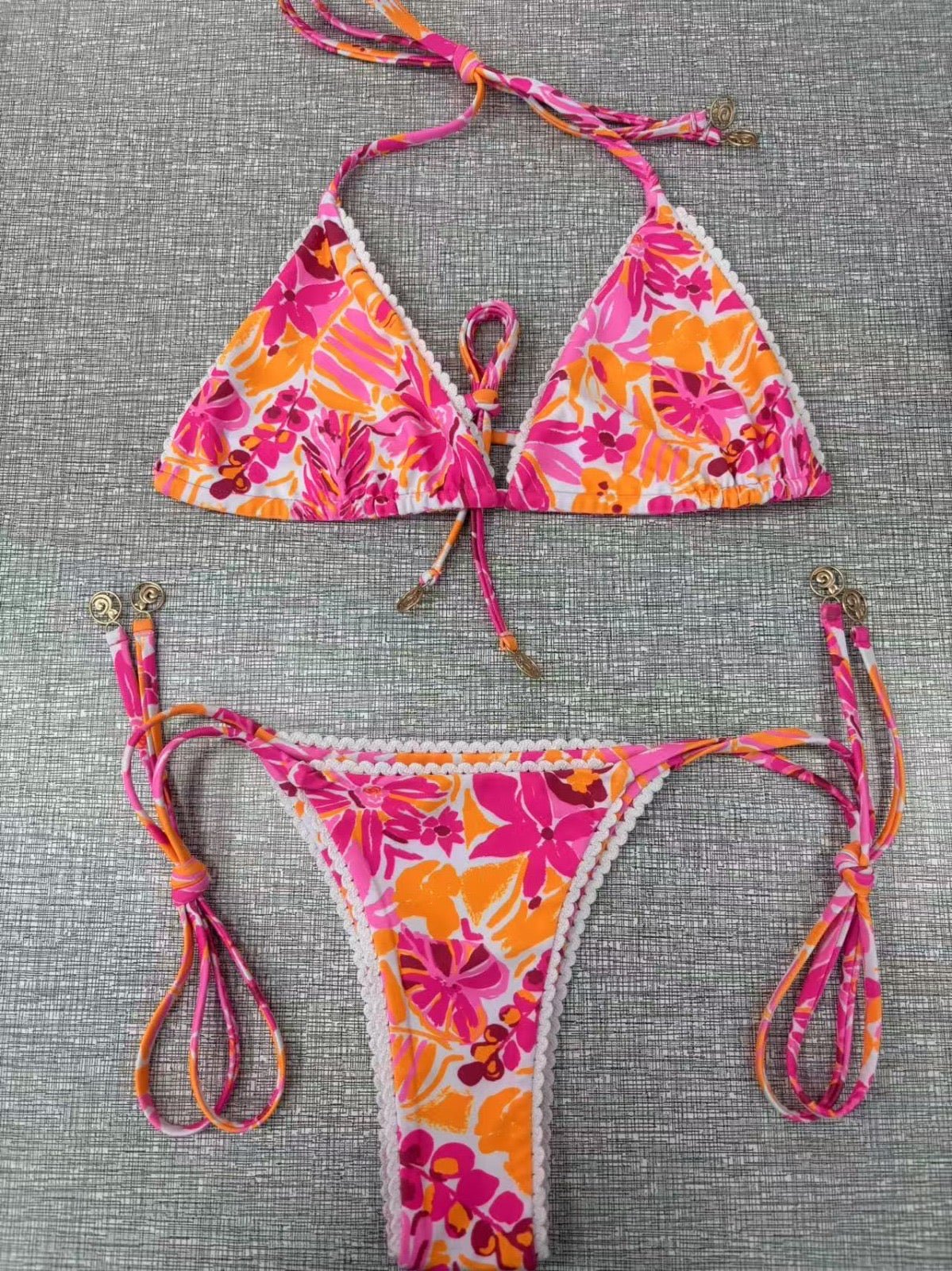 DENIM DAZE V CUT LINED THONG BOTTOM - Berry Beachy Swimwear