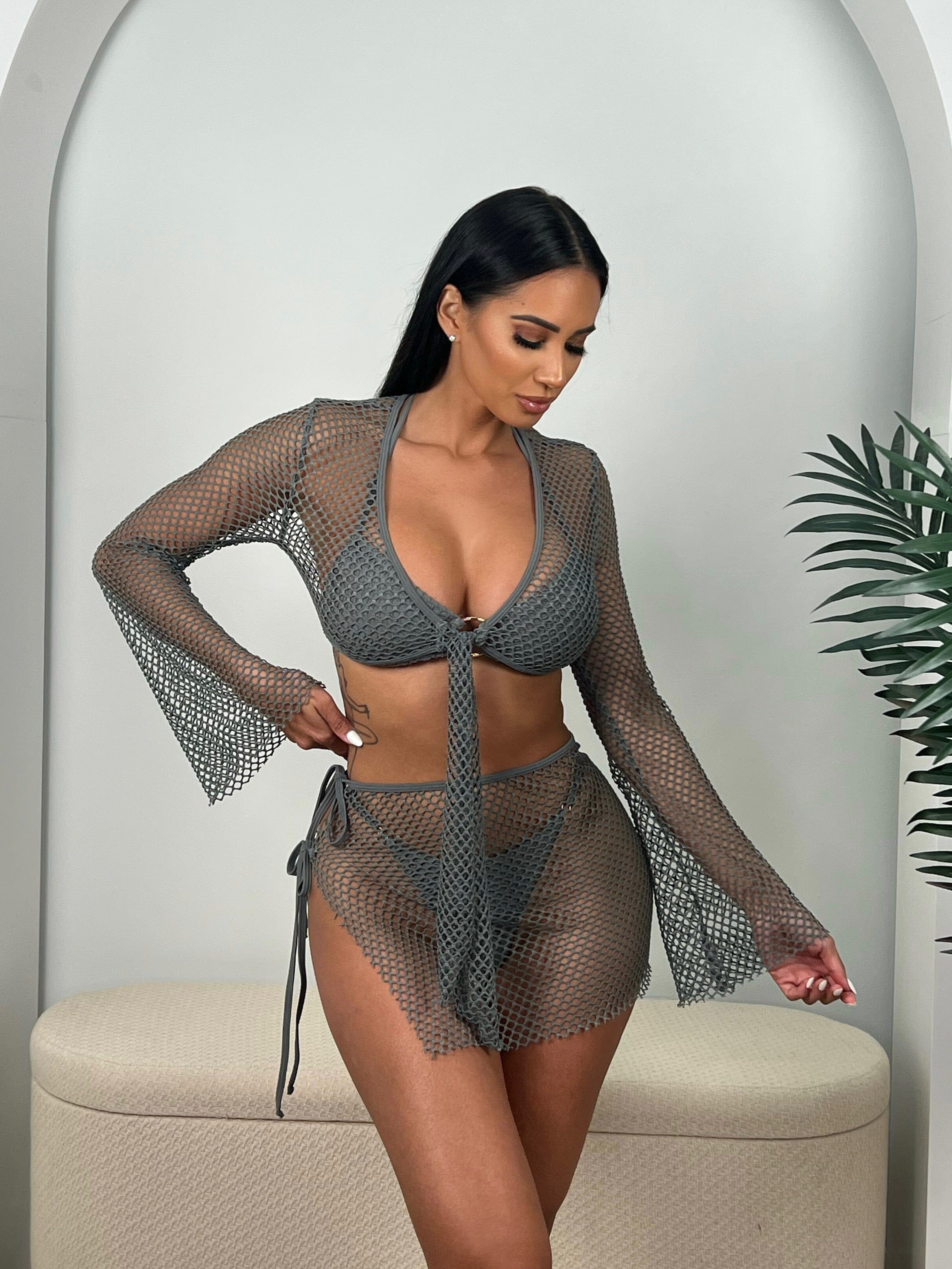 TULUM COVER UP SET- GRAY - Berry Beachy Swimwear