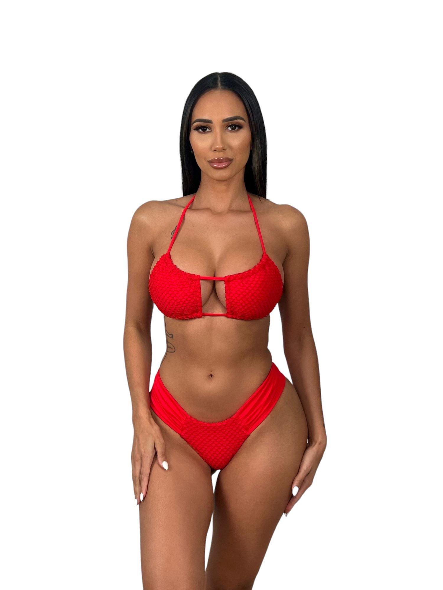 TULUM RUCHED BOTTOM- RED - Berry Beachy Swimwear