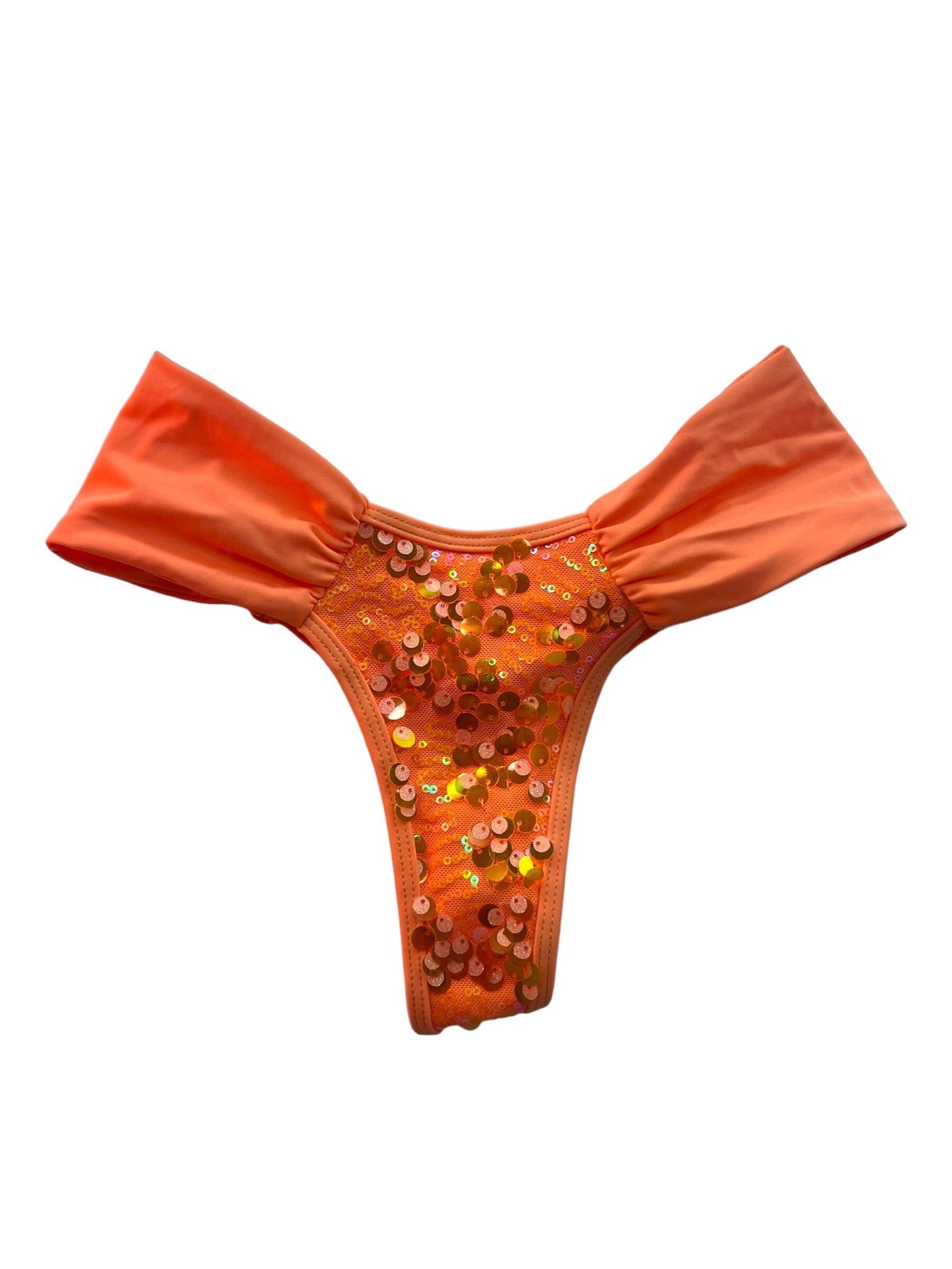 BEACHCHELLA RUCHED BOTTOM- ORANGE SEQUIN - Berry Beachy Swimwear