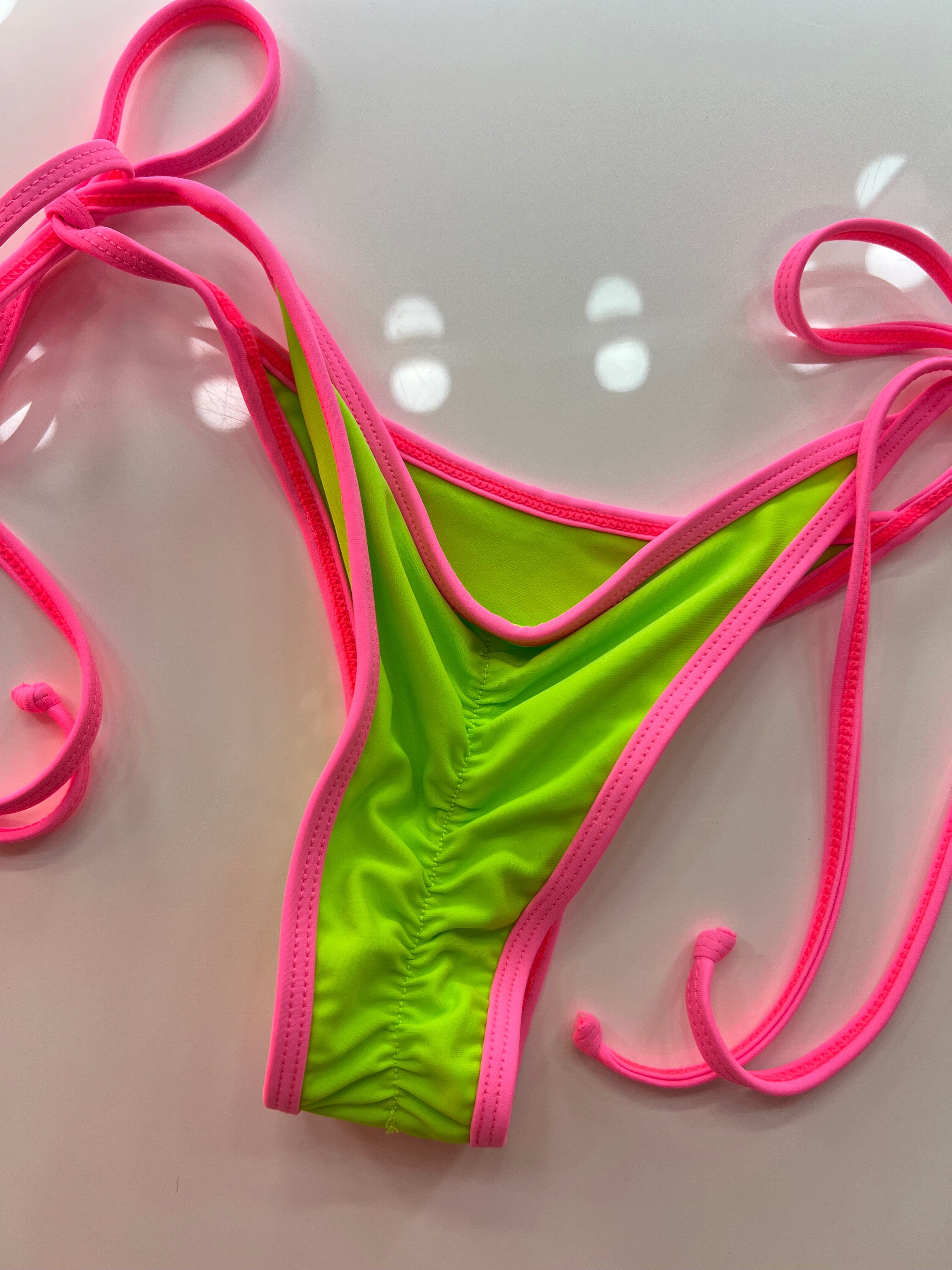 TULUM NEON CHEEKY SCRUNCH BOTTOM-KIWI - Berry Beachy Swimwear