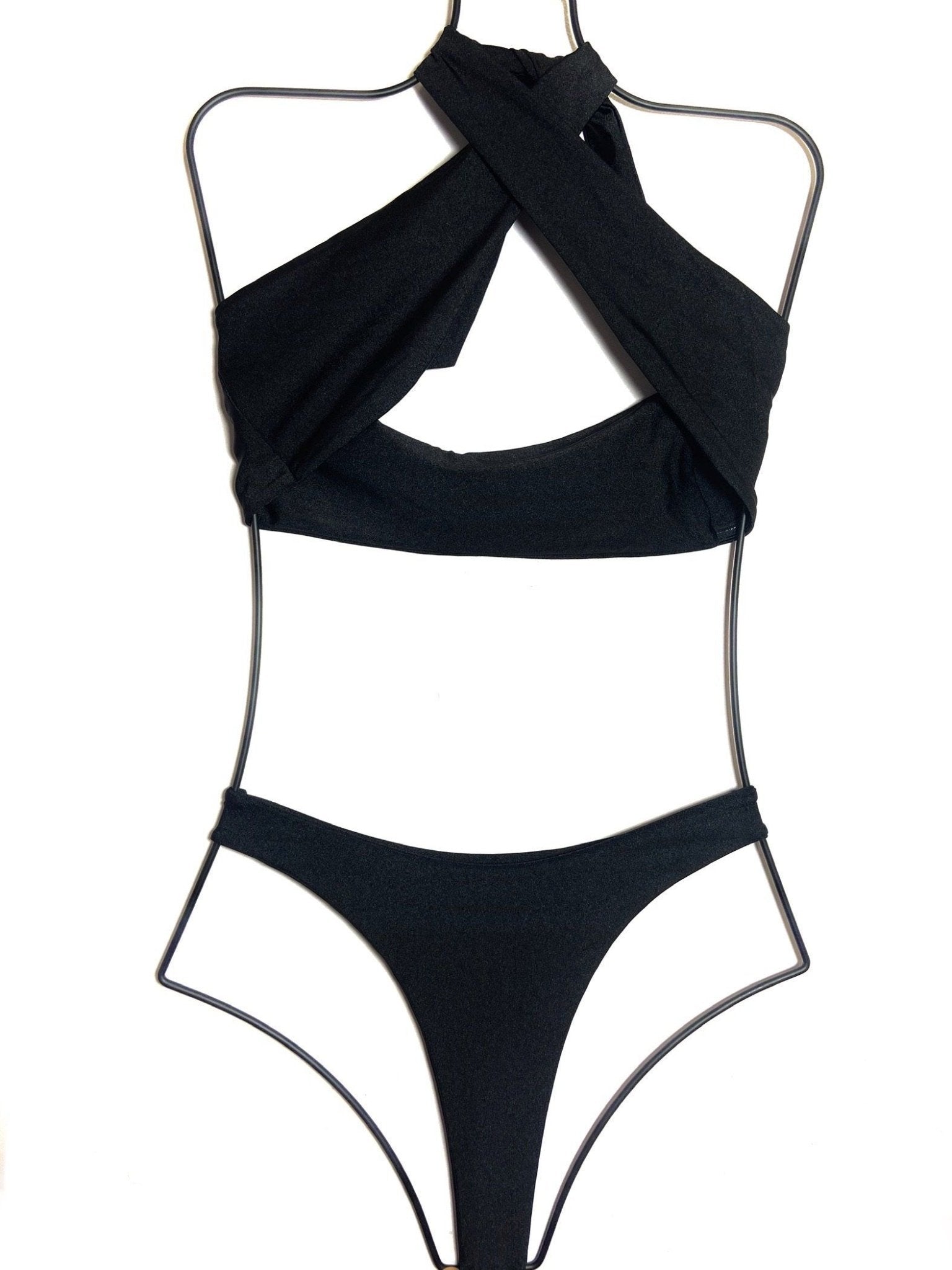 MILAN HIGH LEG THONG BOTTOM - BLACK - Berry Beachy Swimwear