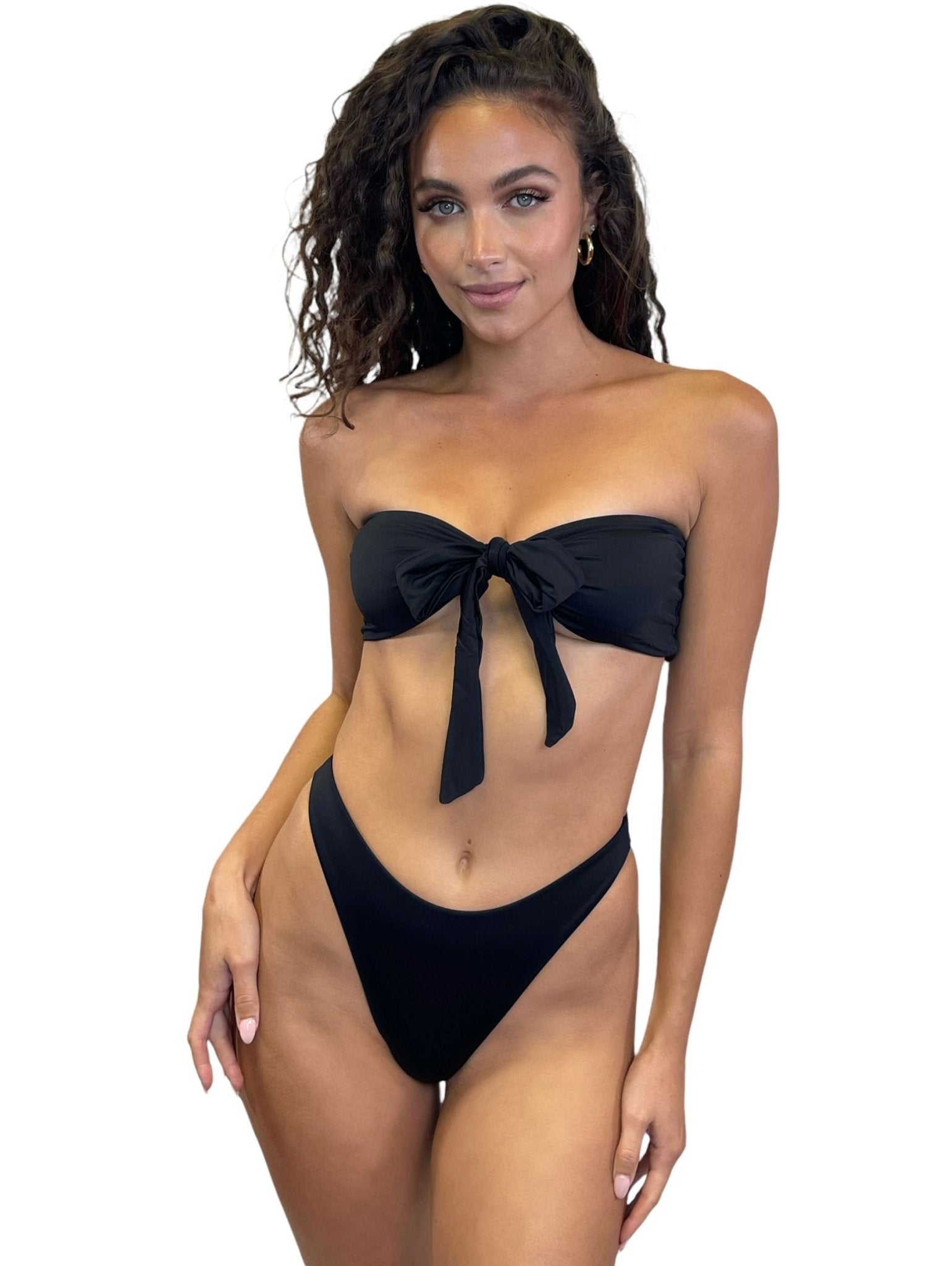 MILAN HIGH LEG THONG BOTTOM - BLACK - Berry Beachy Swimwear