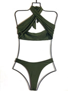 MILAN HIGH LEG THONG BOTTOM - OLIVE - Berry Beachy Swimwear