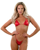 ONYX MICRO MINIMAL BOTTOM - FIRE RED LEATHER SNAKE - Berry Beachy Swimwear