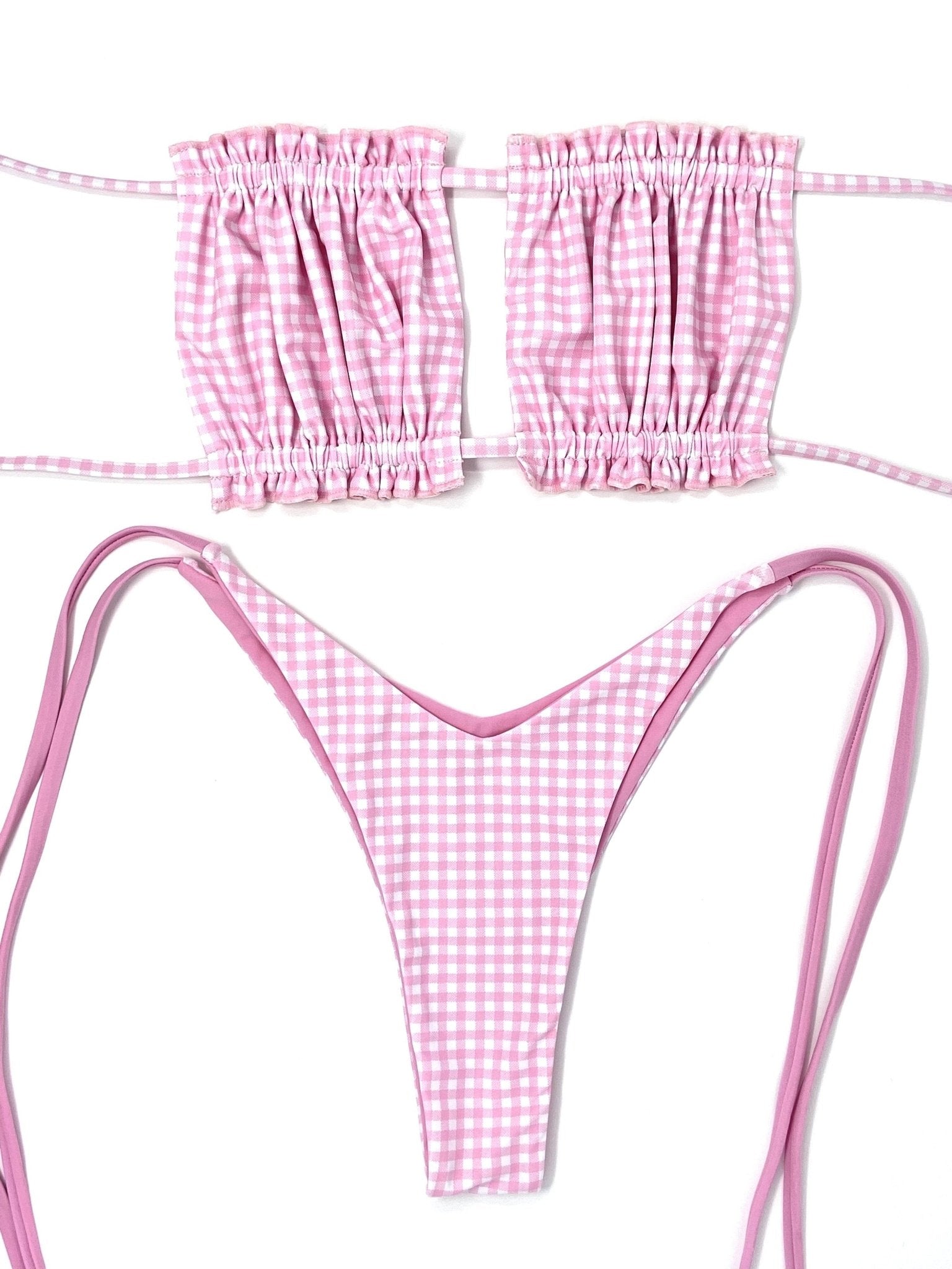 PARKER RUFFLE TOP - PINK GINGHAM - Berry Beachy Swimwear