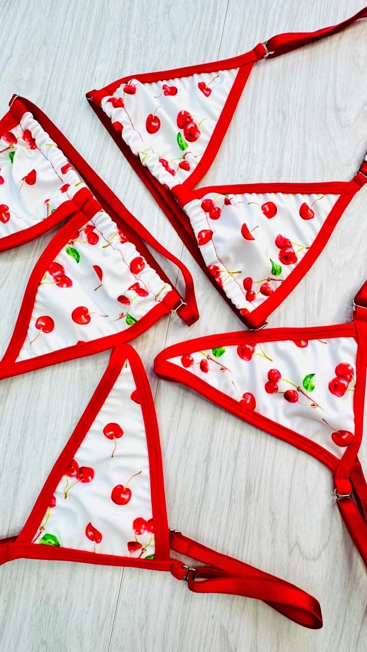 SUN KISSED TANNING BIKINI SET - CHERRY BOMB - Berry Beachy Swimwear