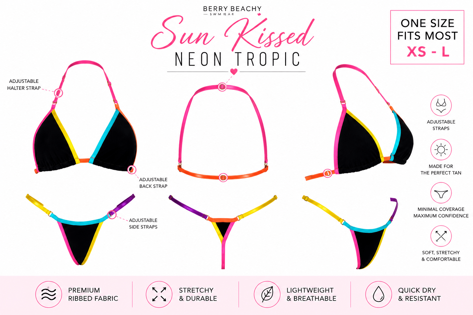 SUN KISSED TANNING BIKINI SET - NEON TROPIC - Berry Beachy Swimwear