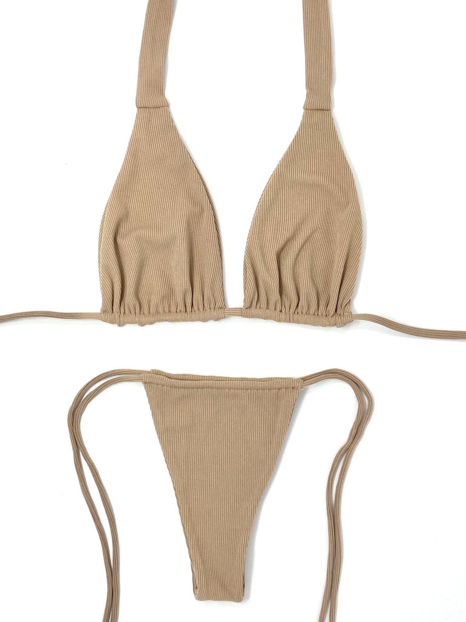 TEDDY RIBBED HALTER TOP - TAN - Berry Beachy Swimwear