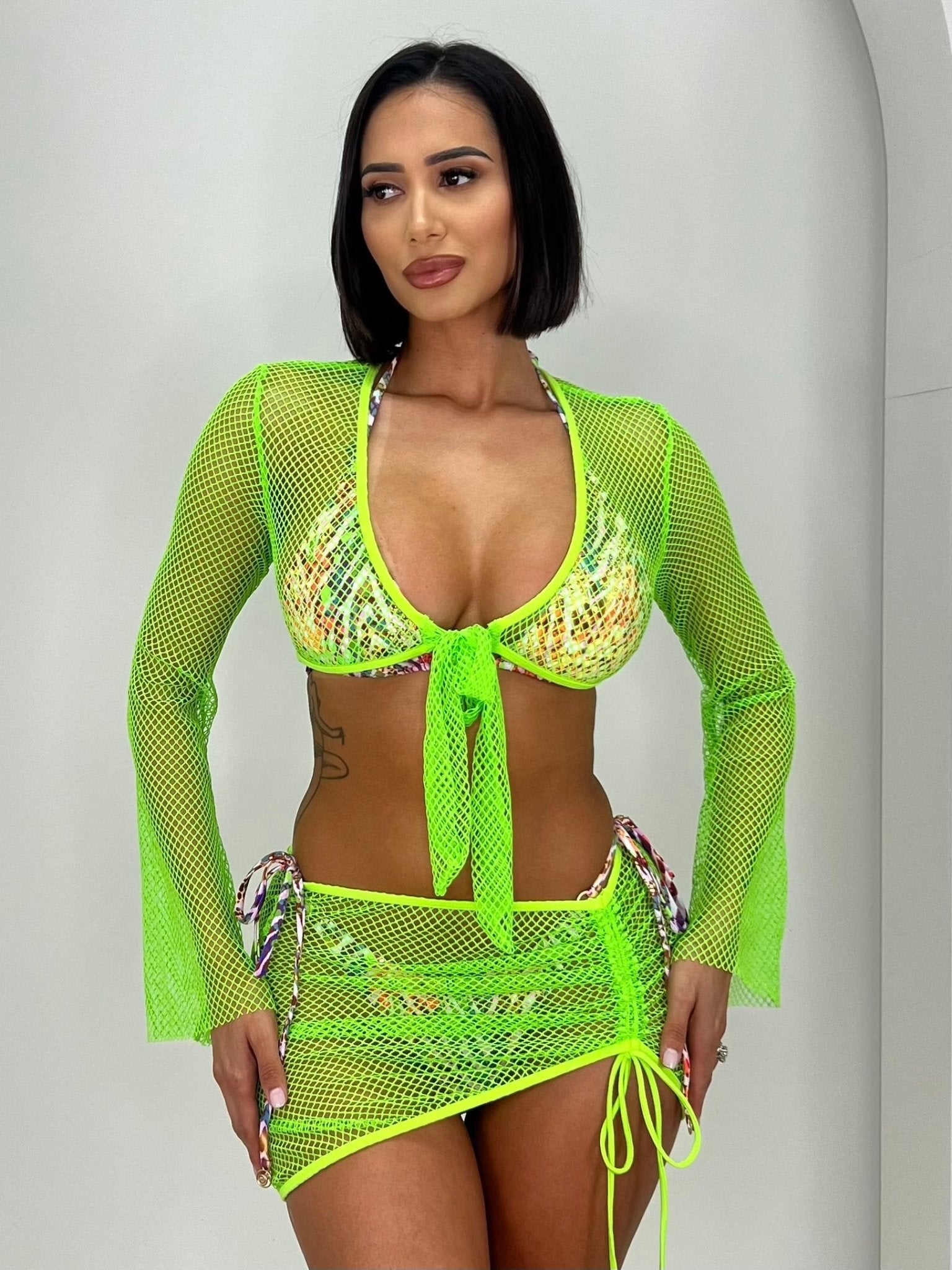 TULUM NEON COVER UP TOP - NEON GREEN - Berry Beachy Swimwear