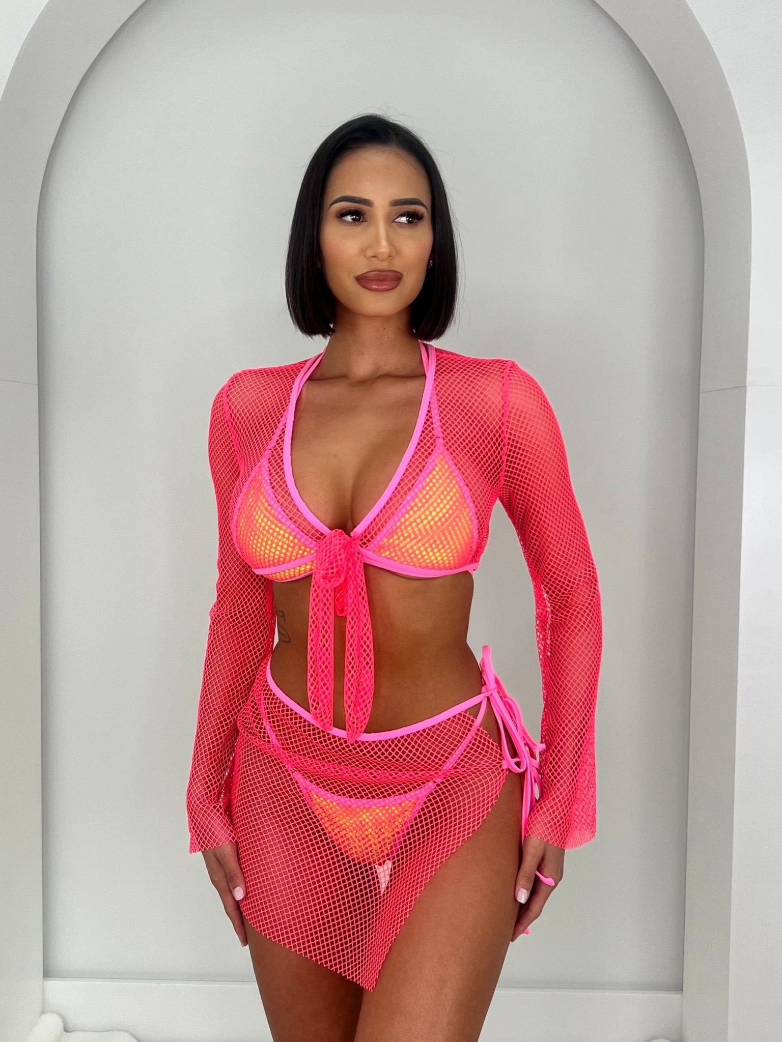 TULUM NEON COVER UP TOP - NEON PINK - Berry Beachy Swimwear