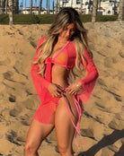 TULUM NEON COVER UP TOP - NEON PINK - Berry Beachy Swimwear