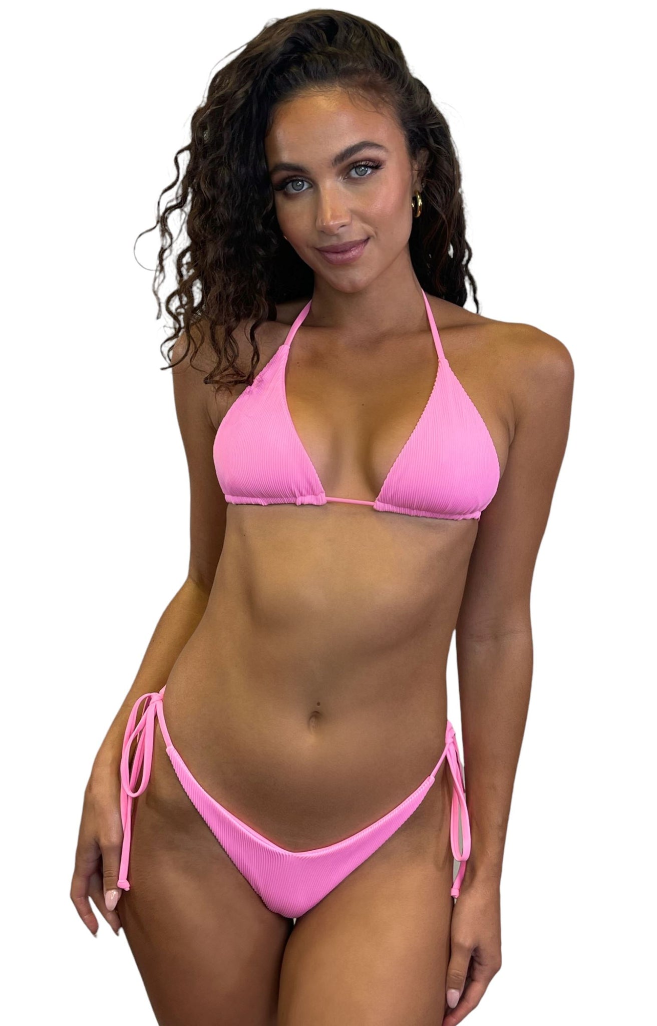 ARISTA TRIANGLE TOP- RIBBED BARBIE PINK