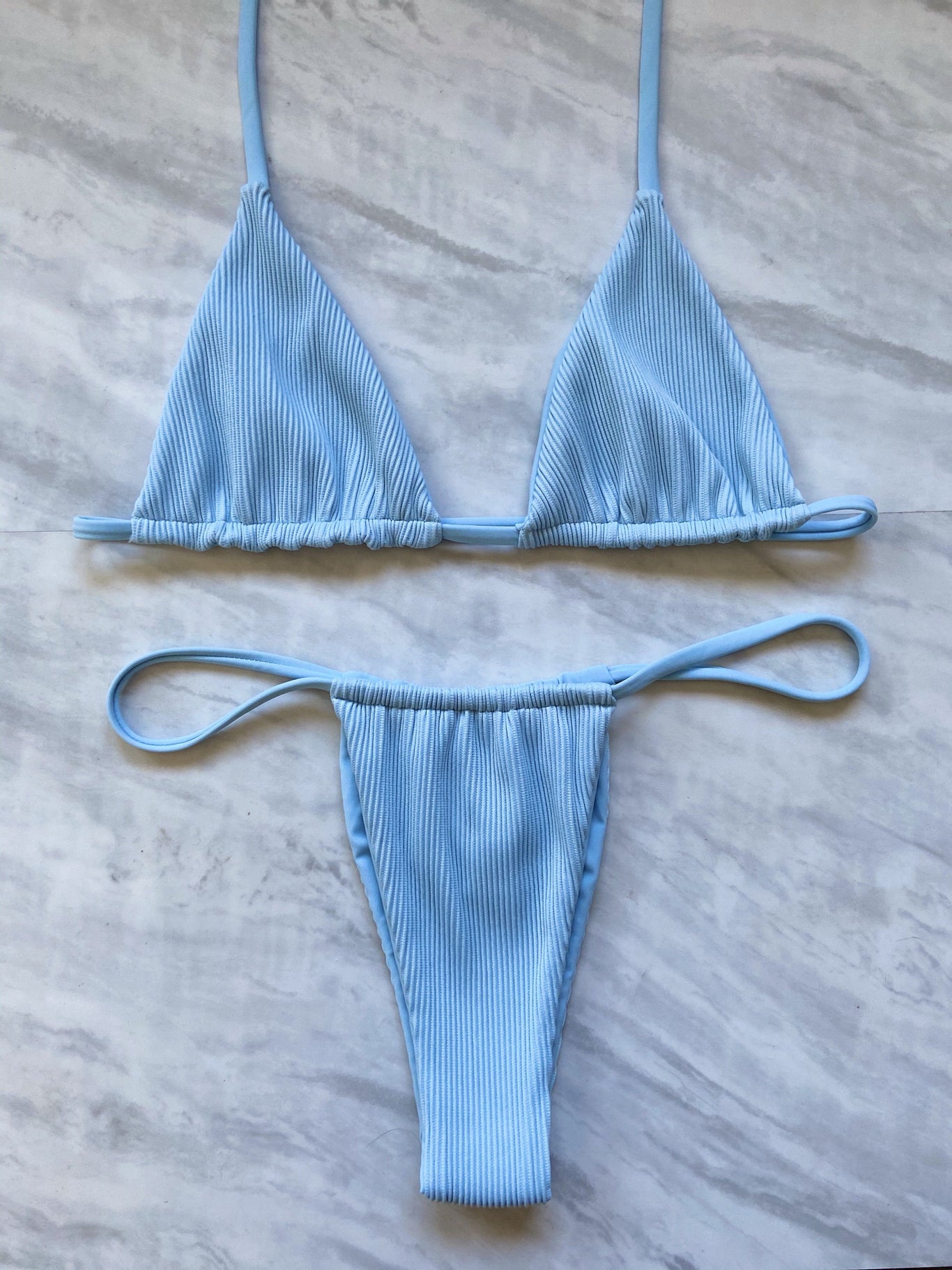 Stay Salty Periwinkle Blue Ribbed Bikini Top