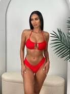 TULUM RUCHED BOTTOM- RED - Berry Beachy Swimwear