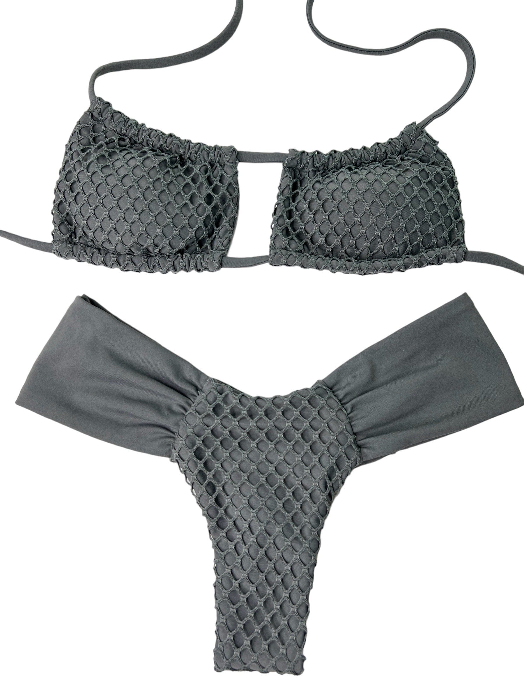 TULUM RUCHED BOTTOM- GREY - Berry Beachy Swimwear