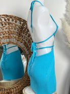 CROCHET BEACH MINI DRESS- SKY BLUE - Berry Beachy Swimwear